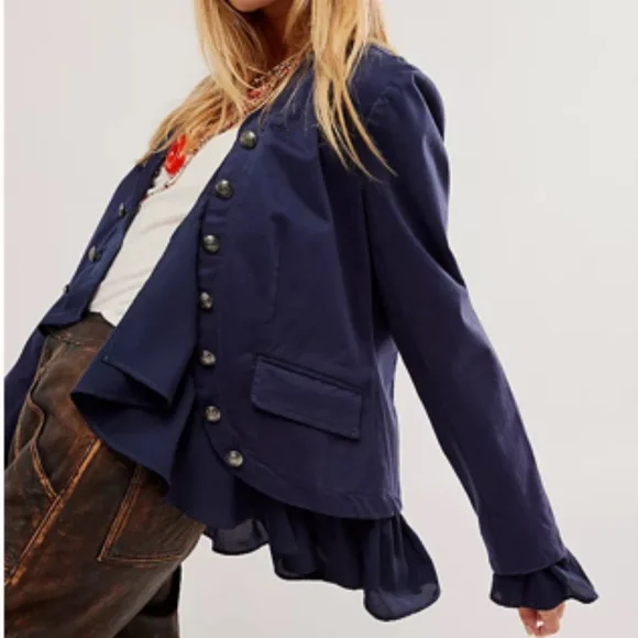 Free People Ruffles Romance Jacket in Navy sz small NWT - Picture 4 of 12